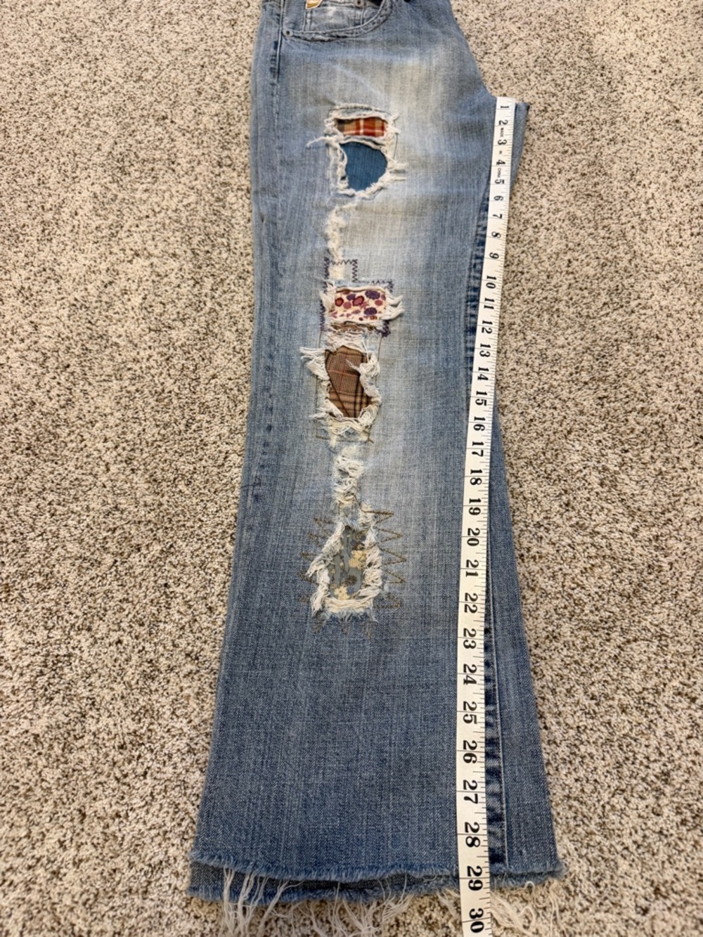 Z Cavaricci Women’s Vintage Patchwork Distressed Jeans Size 11 Y2K Boho Flare - Picture 9 of 11